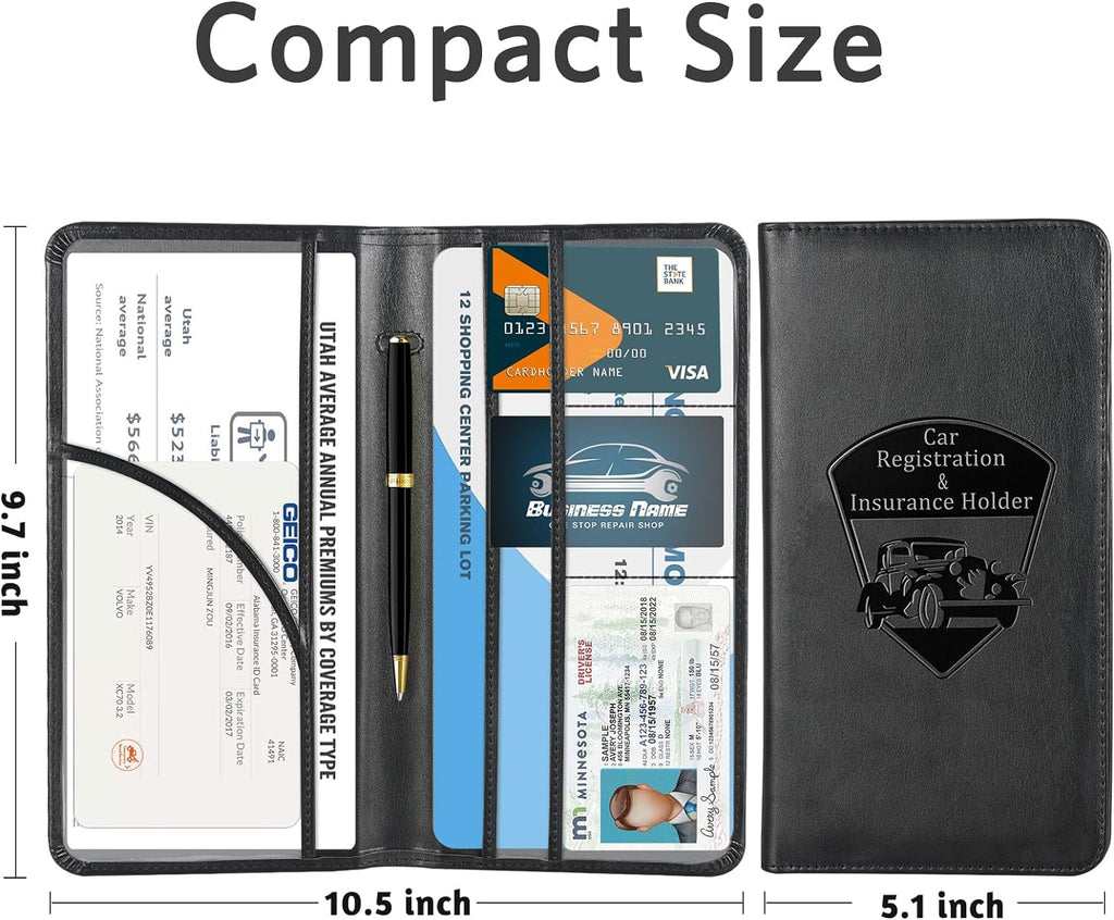 Car Registration and Insurance Holder - Vehicle Glove Box Car Organizer, Auto Truck Comparment Accessories Case for Essential Document, Driver License, Cards