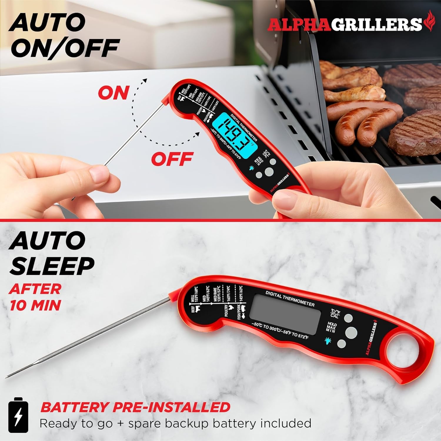 Meat Thermometer Digital – Instant Read Food Thermometer for Cooking & Grilling – Professional Kitchen Birthday Gifts for Men, Him, Dad, Husband, Boyfriend