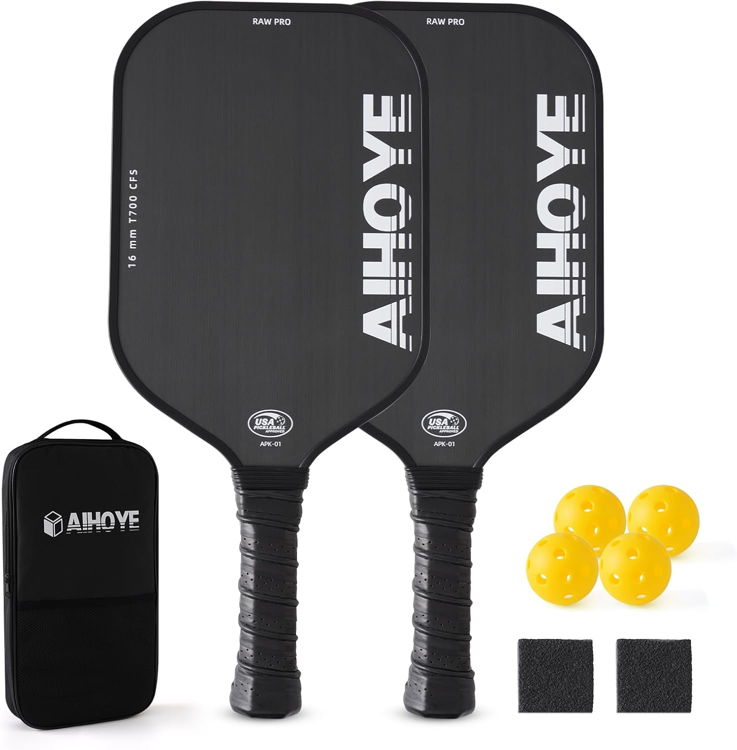 PRO Pickleball Paddles- Raw T700 Carbon Fiber Textured Surface (CFS) with High Grit & Spin, Pickleball Paddles with 16MM Polypropylene Honeycomb Core, USAPA Approved