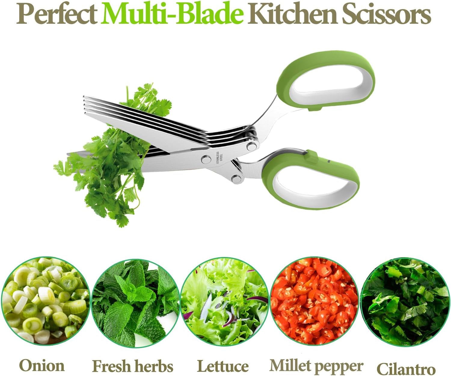 2026 Upgraded Herb Scissors, Effortless Herb Shears Cutter Tool with Sharp Stainless Steel Blades for Fresh Herbs, Must-Have Kitchen & Cooking Gadget, Green