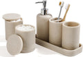 Bathroom Accessories Set, 6-Piece Bathroom Accessory Set, Toothbrush Holders Set, Soap Dispenser, Vanity Tray, Tumbler, Cotton Swab Jars, Bathroom Organizer for Modern Bathrooms(Beige)