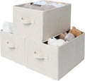 Foldable Shelf Organizer Bins, Closet Storage Baskets for Clothes, Fabric Storage Bins for Shelves, Beige Stripes, 3-Pack, Large