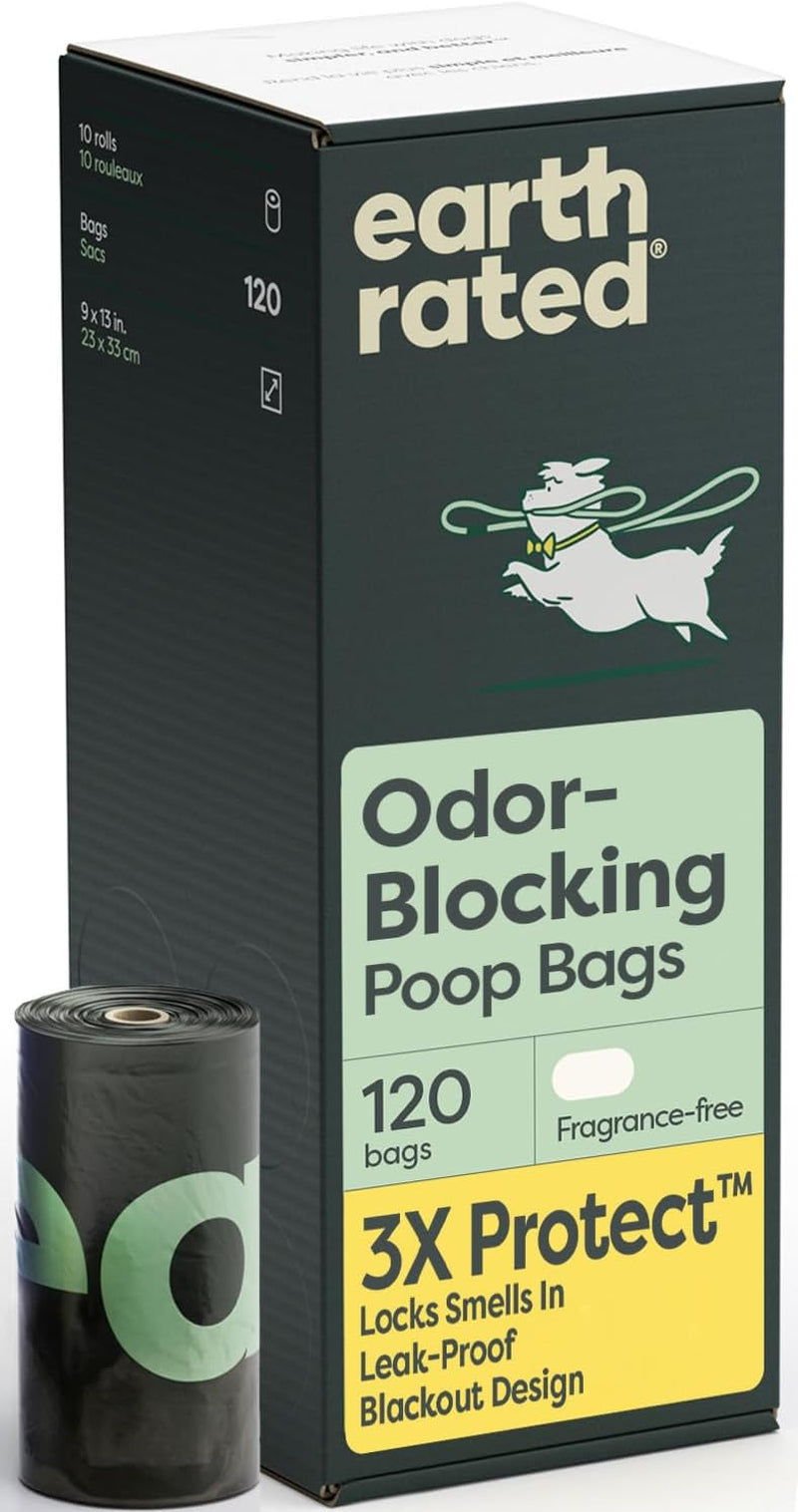 3X Protect Dog Poop Bag Rolls, Odor Blocking Leak Proof Extra Thick, Unscented, 120 Count