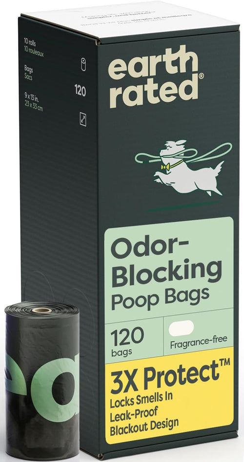 3X Protect Dog Poop Bag Rolls, Odor Blocking Leak Proof Extra Thick, Unscented, 120 Count