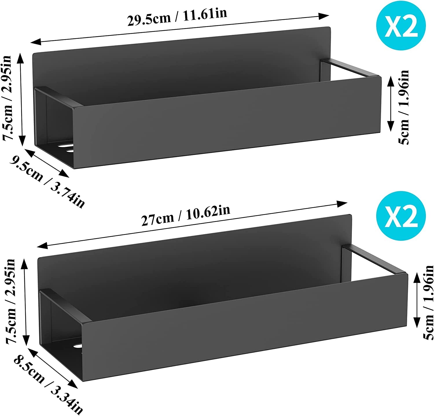 Metal 4 Pack Magnetic Spice Storage Rack Organizer for Refrigerator and Oven, Black Fridge Organizers and Storage, Metal