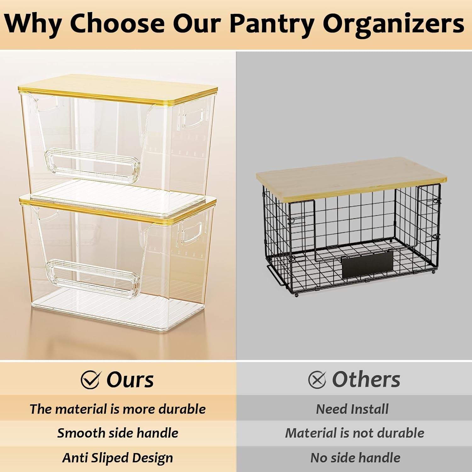 2 Set Pantry Organizers and Storage, Trash Bag Holder under Sink Organizer for 4-13 Gal Bags, Trash Bag Dispenser with Bamboo Top for Onion, Potato, Garlic, Clear (11-7/32"L*7" W*7-1/8"H)
