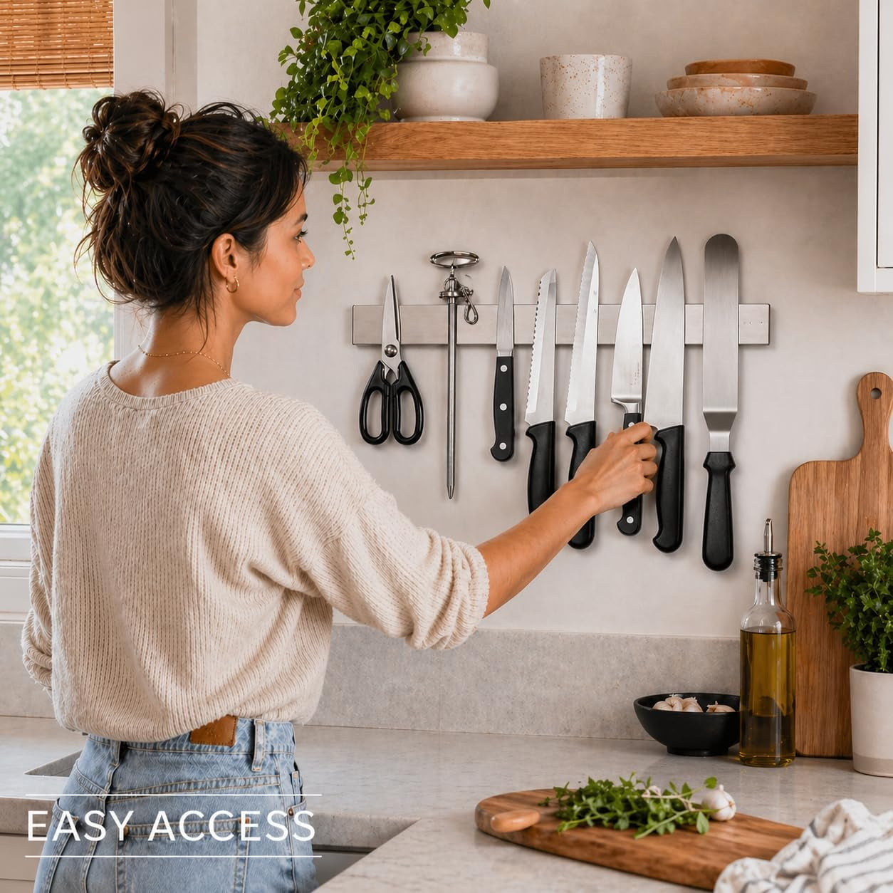 16 Inch Stainless Steel Magnetic Knife Bar with Multi-Purpose Functionality as a Knife Holder, Knife Strip, Magnetic Tool Organizer, Art Supply Organizer & Home Organizer