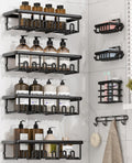 8 Pack Adhesive Rustproof Shower Caddy with Soap Dishes, Toothbrush Holder & Hooks, Large Capacity No-Drilling Shower Shelves Rack for Bathroom Organizers and Storage Accessories, Black