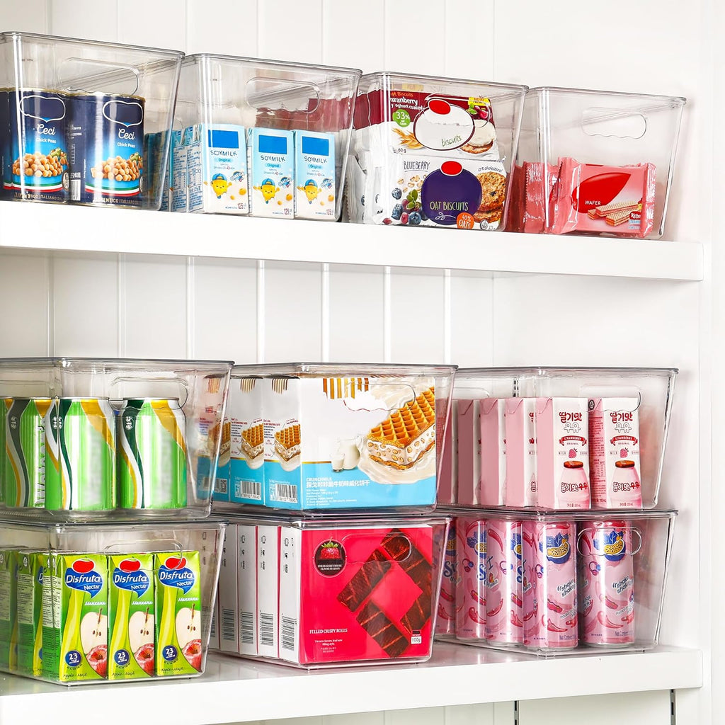 6 Pack Clear Stackable Storage Bins with Lids, Large Plastic Containers with Handle for Pantry Organizer and Storage,Perfect for Bathroom,Cabinet,Kitchen,Fridge,Closet Organization