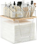 2 in 1 Disposable Facial Towel Holder and Cosmetic Organizer, Clear Storage with Bamboo Lid Compatible with Clean Skin Club Towel XL, Stackable Vanity Organizer for Bathroom Vanity Counter (1 Pack)