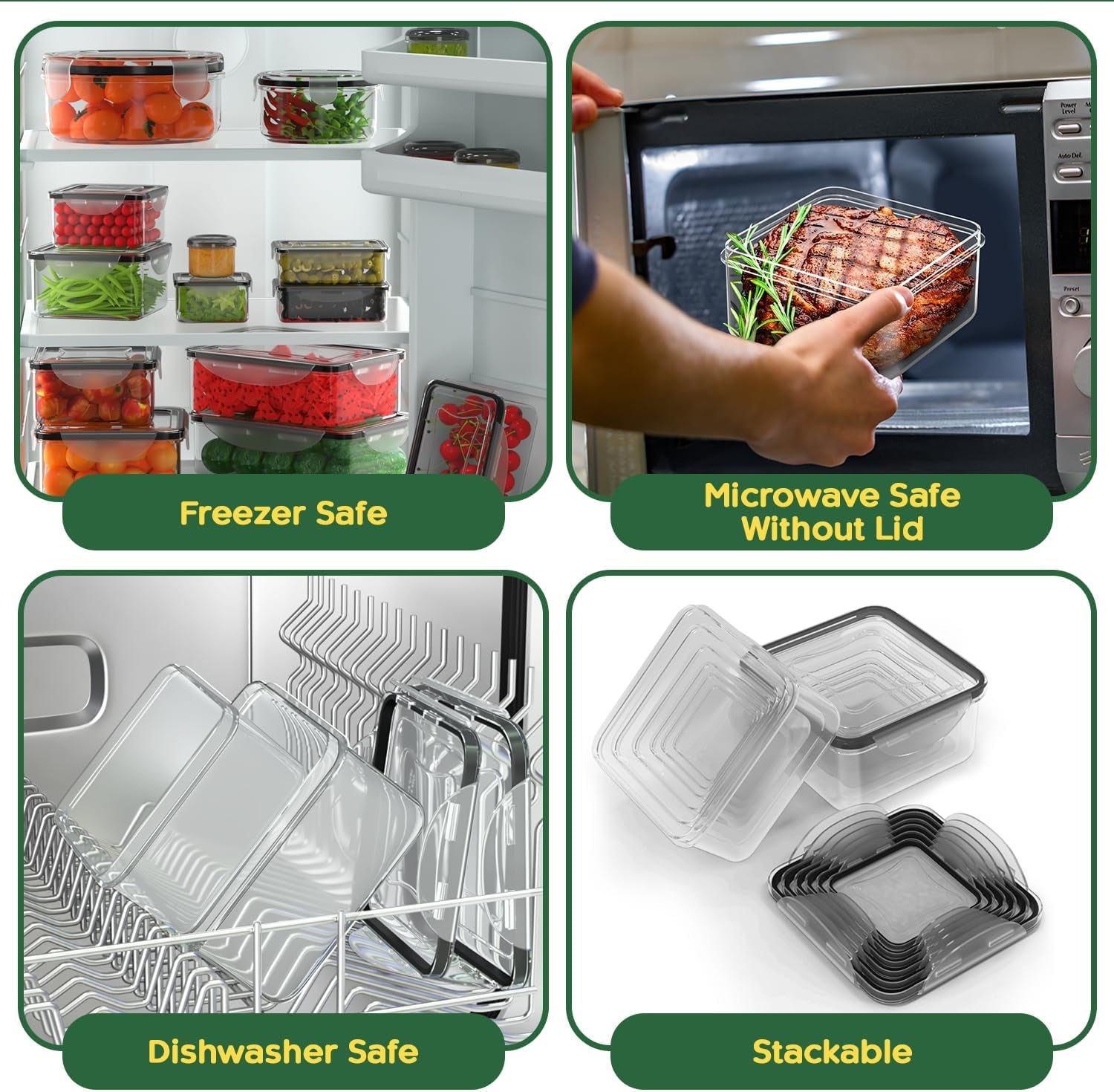 56 PCS Food Storage Containers with Lids Airtight- Plastic Container for Pantry Kitchen Organization-Microwave Dishwasher,Freezer Safe 100% Leak Proof (28 Stackable Boxes-28 Lids)