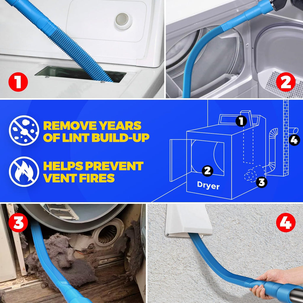 Dryer Vent Cleaner Kit Dryer Lint Vacuum Attachment Brush, Lint Remover, Dryer Vent Vacuum Hose Replacement Parts,Duct Cleaning,Blue