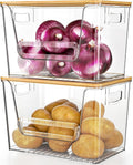 2 Set Pantry Organizers and Storage, Trash Bag Holder under Sink Organizer for 4-13 Gal Bags, Trash Bag Dispenser with Bamboo Top for Onion, Potato, Garlic, Clear (11-7/32"L*7" W*7-1/8"H)
