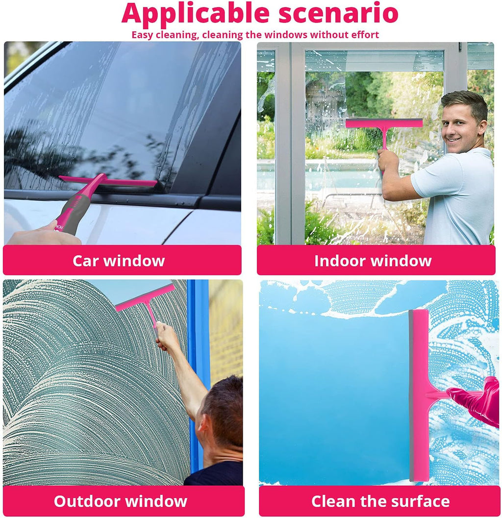 WBM Home Squeegee, Professional Scratch Free Surface Cleaner with Hanging Hole, Shower Squeegee, Pink