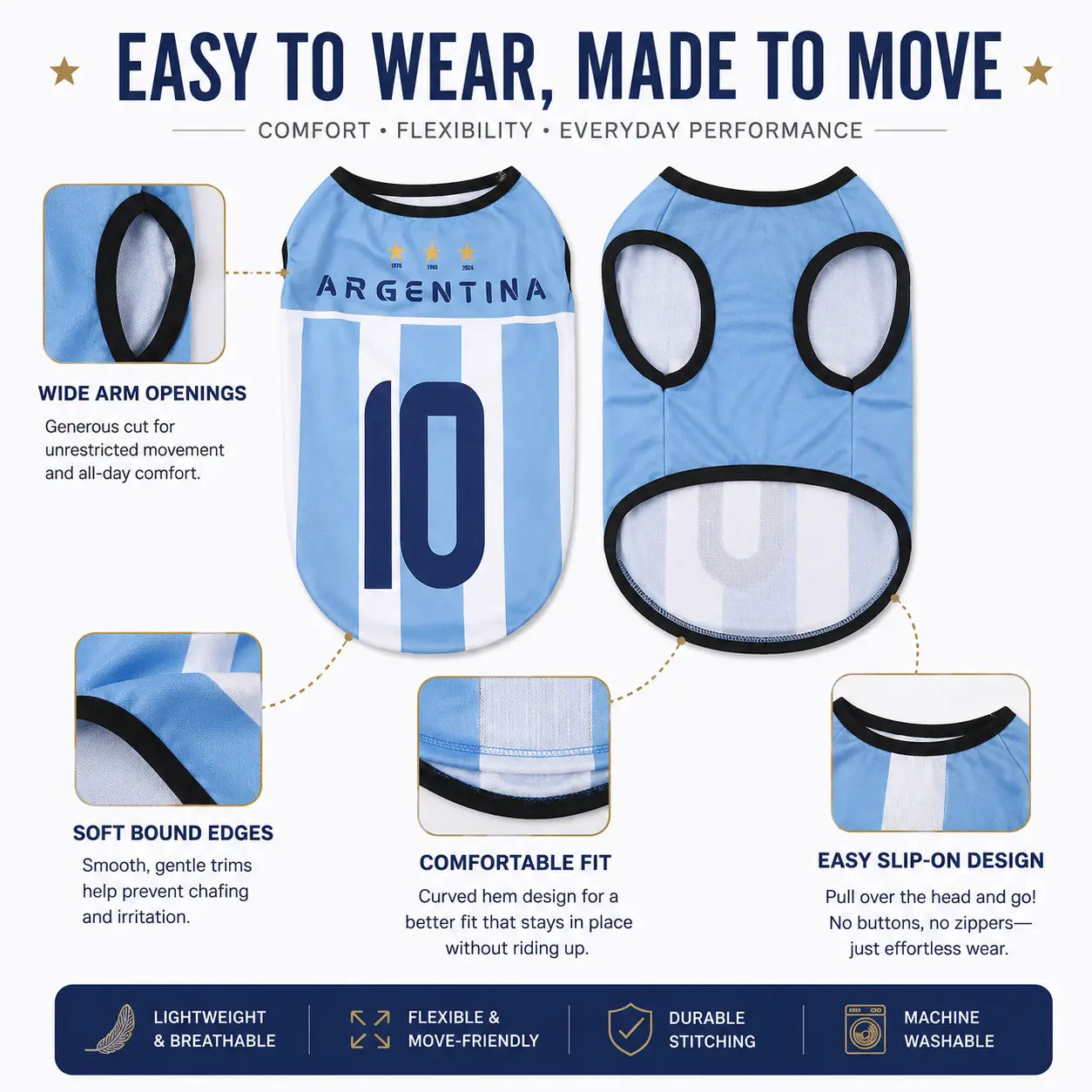 Pet Soccer Jersey Vest for Dogs & Cats, Lightweight Breathable Summer Pet Shirt, Team-Inspired Sleeveless Dog Clothes for Small Medium Pets