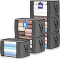 90L Large Storage Bags, 6 Pack Clothes Storage Bins Foldable Closet Organizers Storage Containers with Reinforced Handle for Clothing, Blanket, Comforters, Bed Sheets, Pillows and Toys (Gray)
