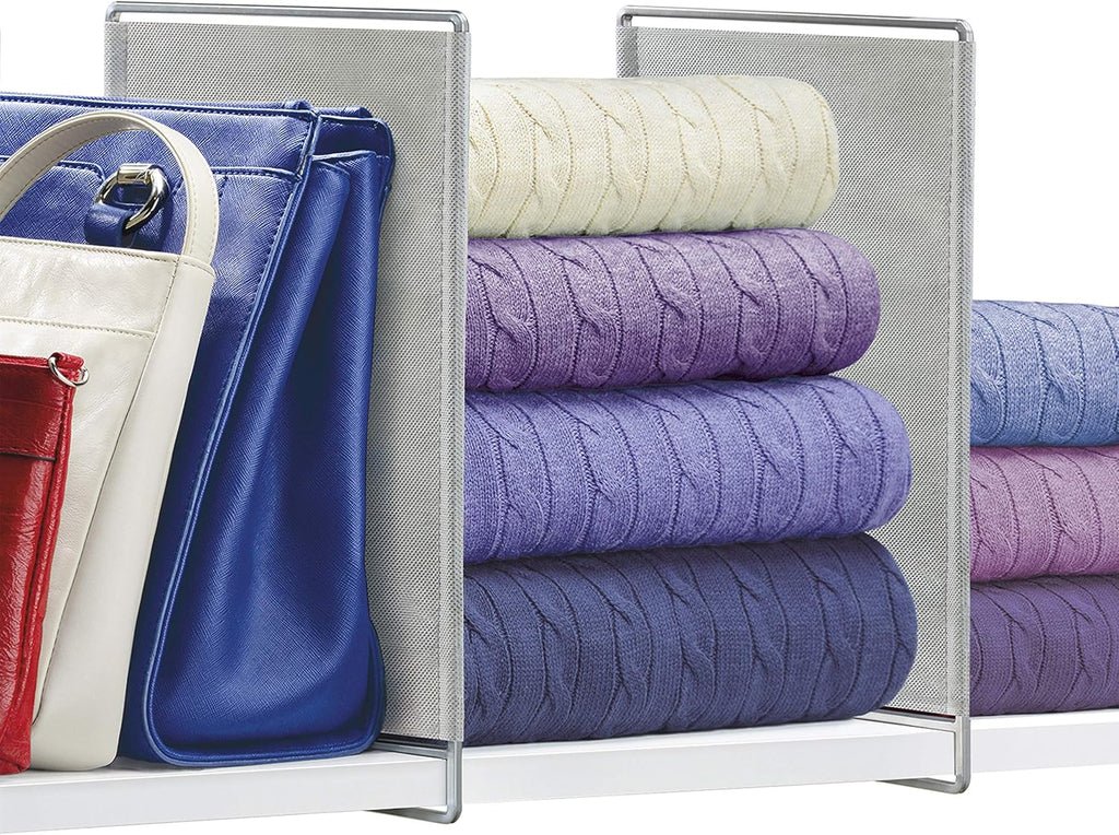 PROFESSIONAL® HOME™ Shelf Dividers - Linen Closet Organizers and Storage - Linen Storage - Closet Organization - Towel Organizer for Closet (Set of 2) - Platinum