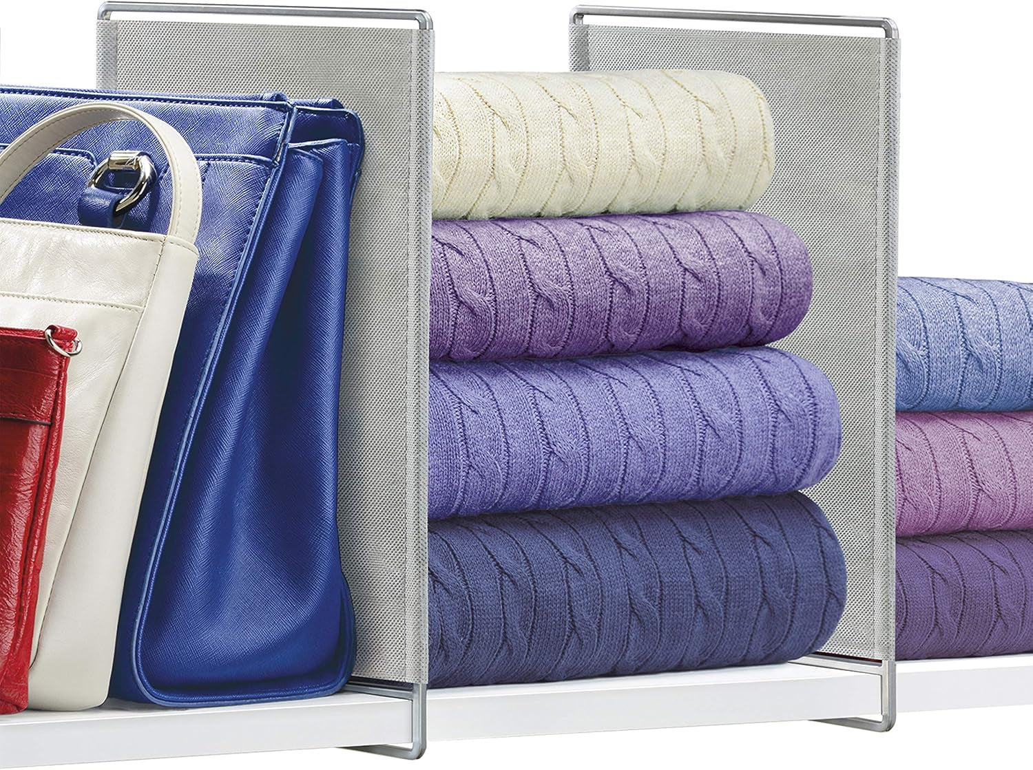 PROFESSIONAL® HOME™ Shelf Dividers - Linen Closet Organizers and Storage - Linen Storage - Closet Organization - Towel Organizer for Closet (Set of 2) - Platinum