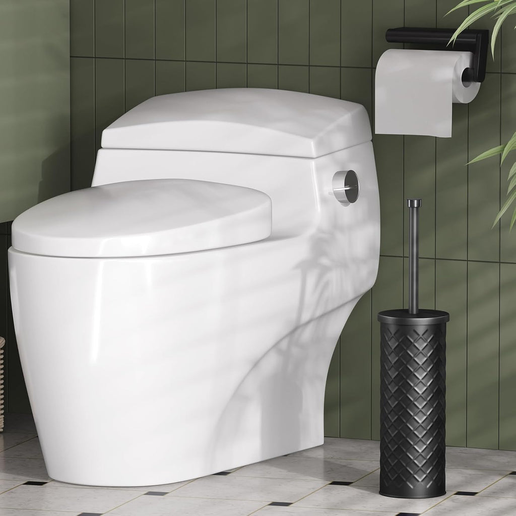 Toilet Bowl Brush and Holder Set 2 Pack with 4 Extra Brush Heads | Extra Long Handle with Splash Guard Cover, Tool-Free Installation, Bathroom Space-Saving, Cleaner Sets for Apartments, RV (Black)