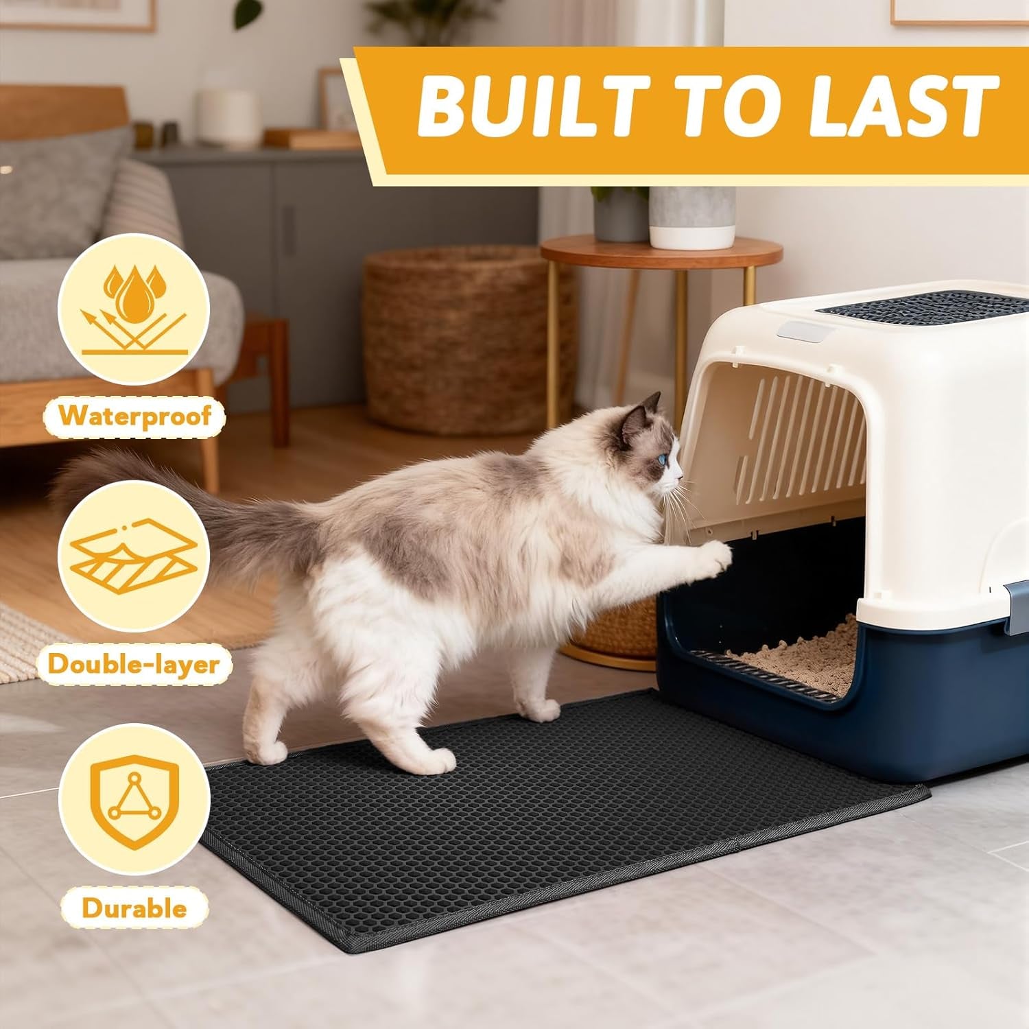 Cat Litter Mat Double Layer Waterproof Urine Proof Trapping Mat 1 Pack (Black, 24X15 Inch (Pack of 1))