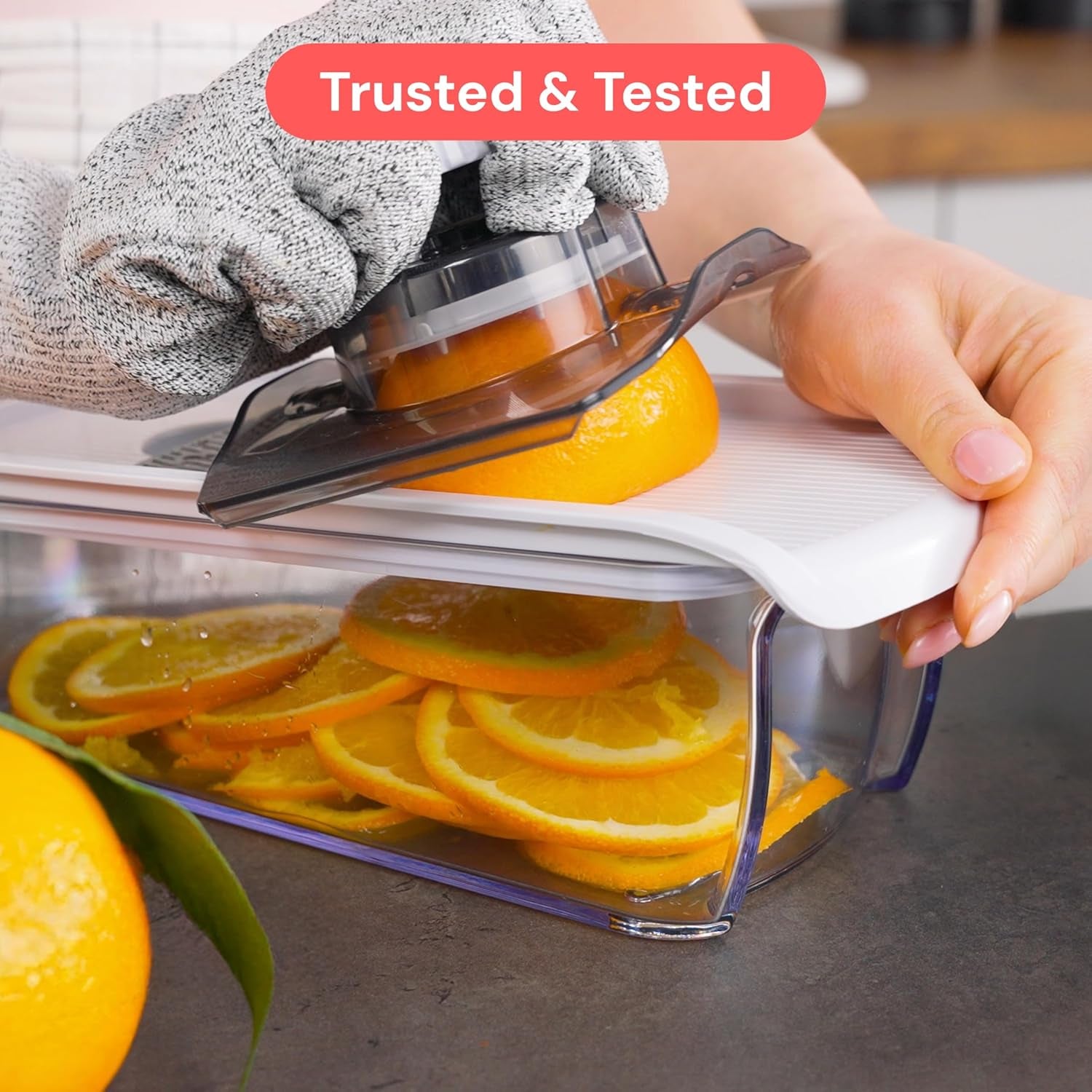 Mandoline Slicer for Kitchen, Fruit Cutter, Cheese Grater, Cucumber Slicer, Veggie Spiralizer, Food Cutter & Kitchen Gadgets & Gifts with Safety Glove (6 in 1, White)