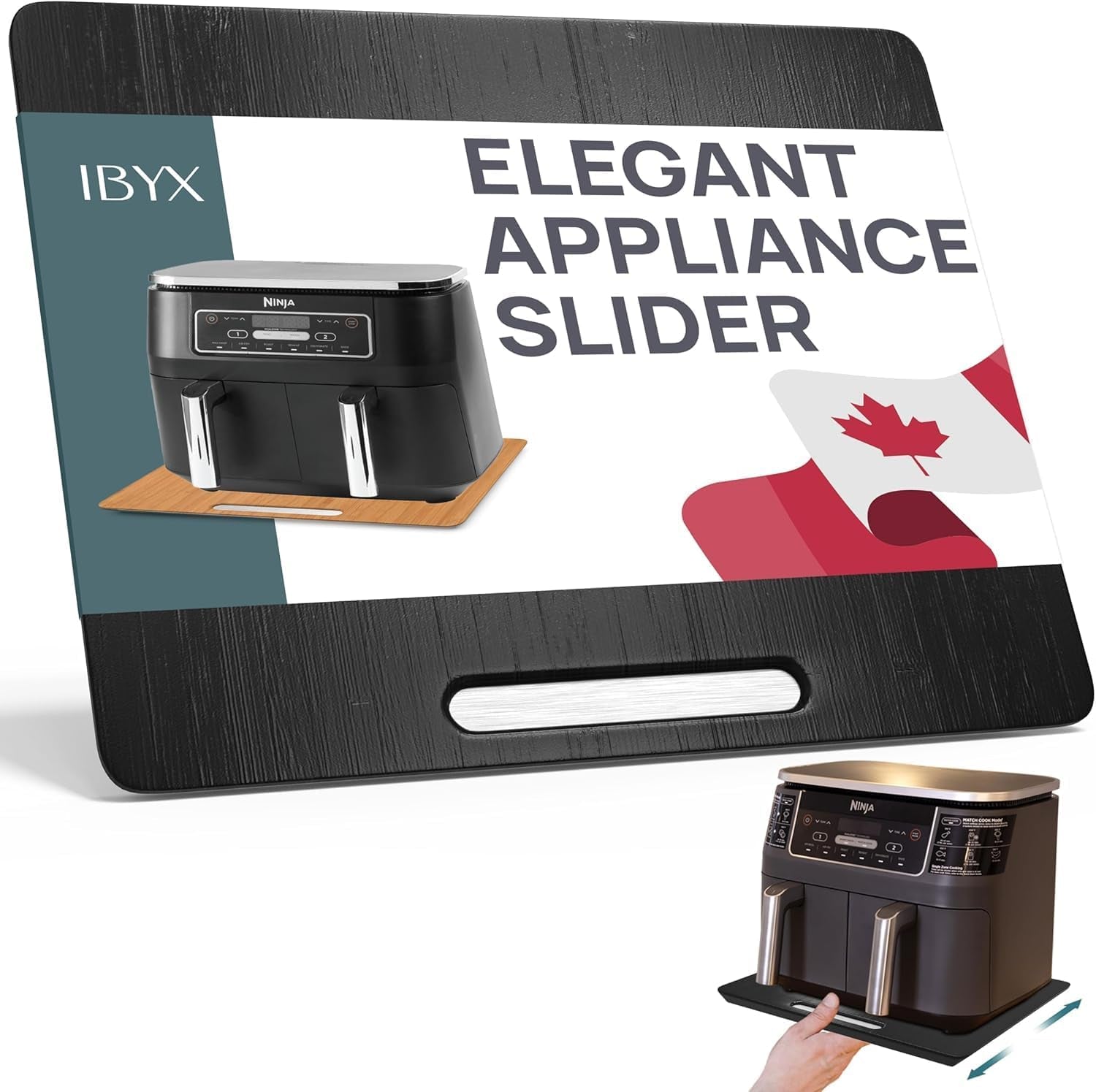 Elegant Appliance Slider - Sliding Tray for Coffee Maker & Heavy Kitchen Appliances, Easy Slide, Made of Premium Bamboo, Space-Saving Kitchen Organizer, 40 Lb Capacity, Black - 16 X 13 Inch