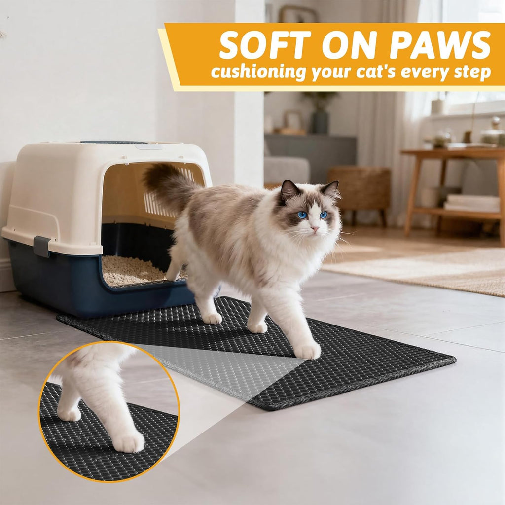 Cat Litter Mat Double Layer Waterproof Urine Proof Trapping Mat 1 Pack (Black, 24X15 Inch (Pack of 1))