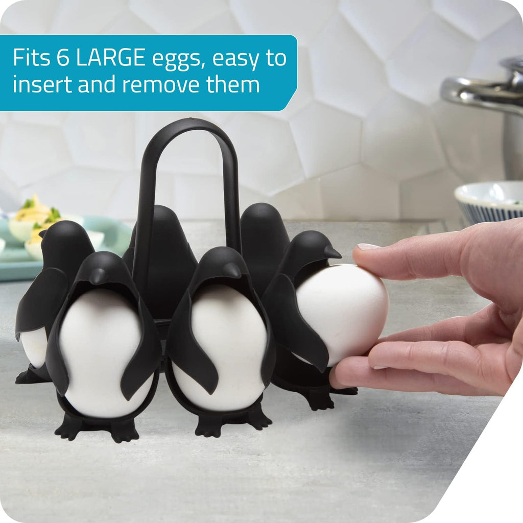 Egguins Egg Cooker for Hard Boiled Eggs and Soft Boiled Eggs – 3-In-1 Boiled Egg Holder for Cooking, Fridge Storage & Serving – Unique Penguin Kitchen Gift, Holds 6 Eggs