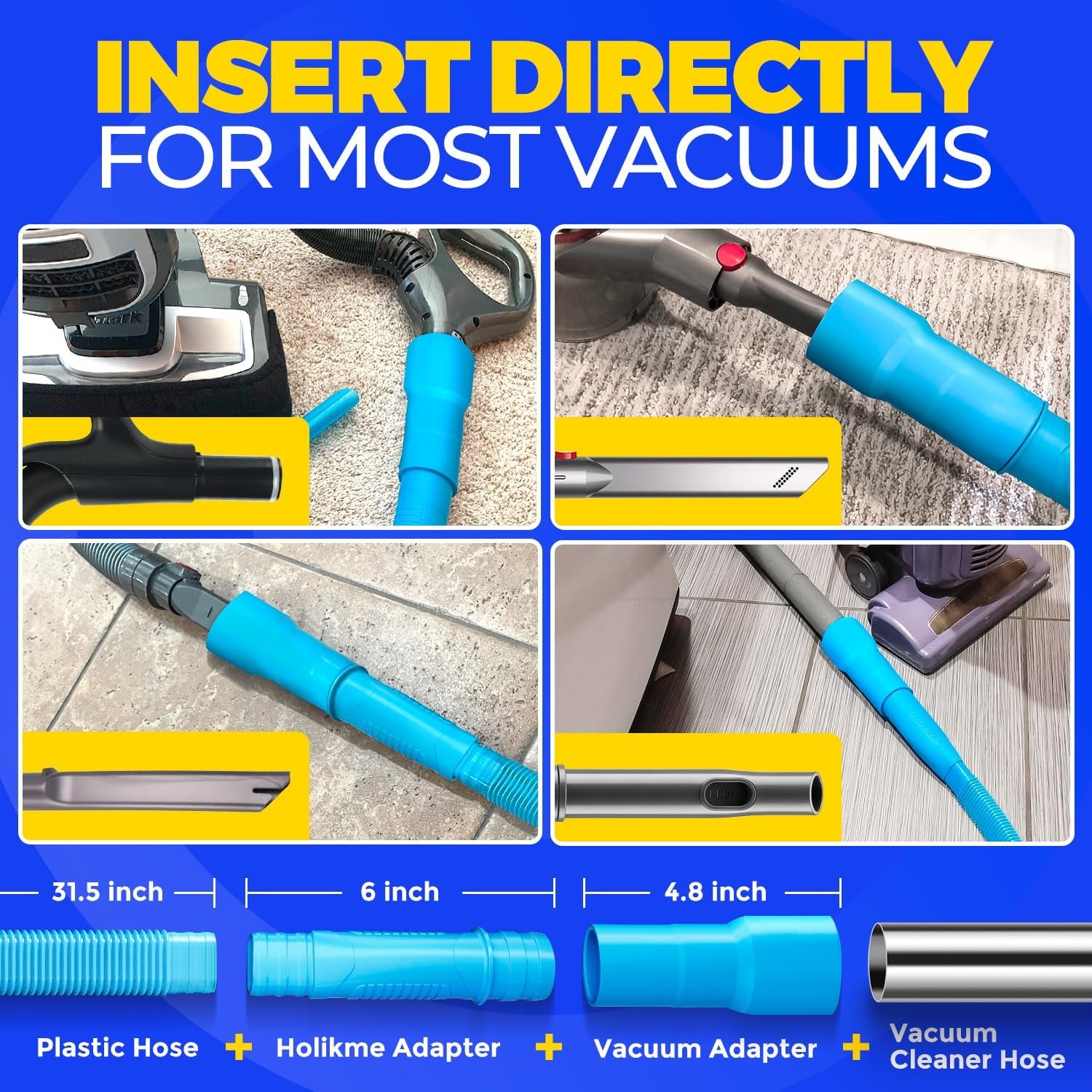 Dryer Vent Cleaner Kit Dryer Lint Vacuum Attachment Brush, Lint Remover, Dryer Vent Vacuum Hose Replacement Parts,Duct Cleaning,Blue