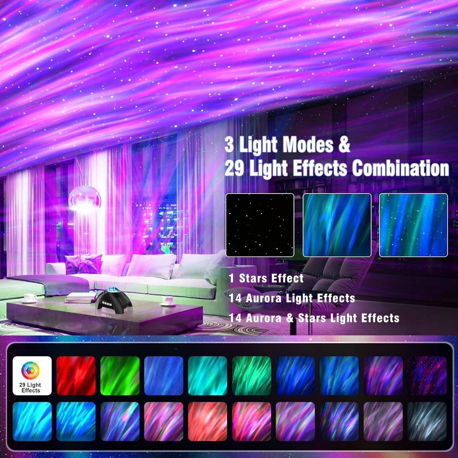 The Aurora Projector — Northern Lights & Starfield with White Noise + Speaker
