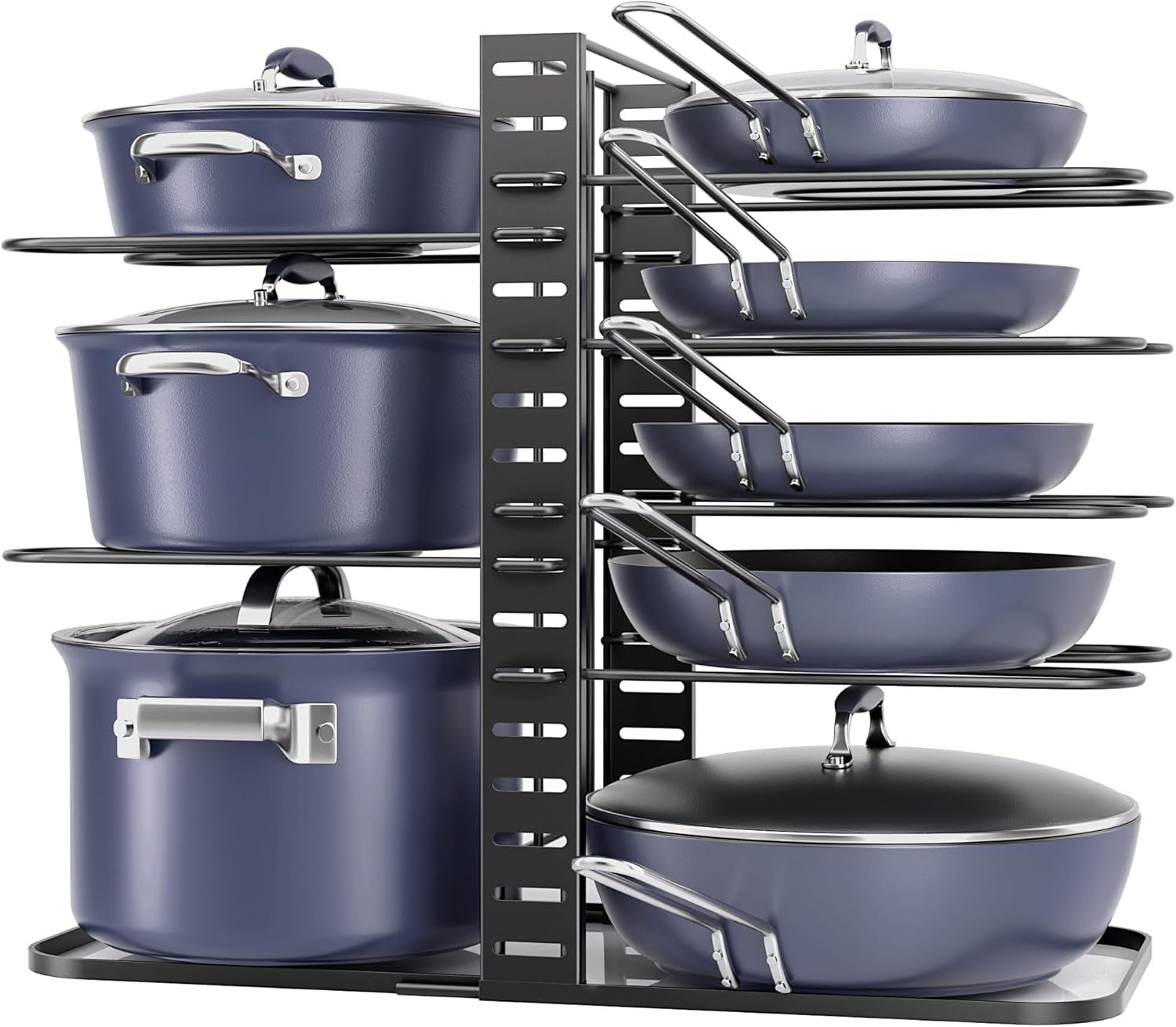 Pots and Pans Organizer under Cabinet 14.55" Height, Adjustable 8-Tier Pot Organizers inside Cabinet, Kitchen Organizers and Storage Fit 6-11 Inch Lightweight Cookware