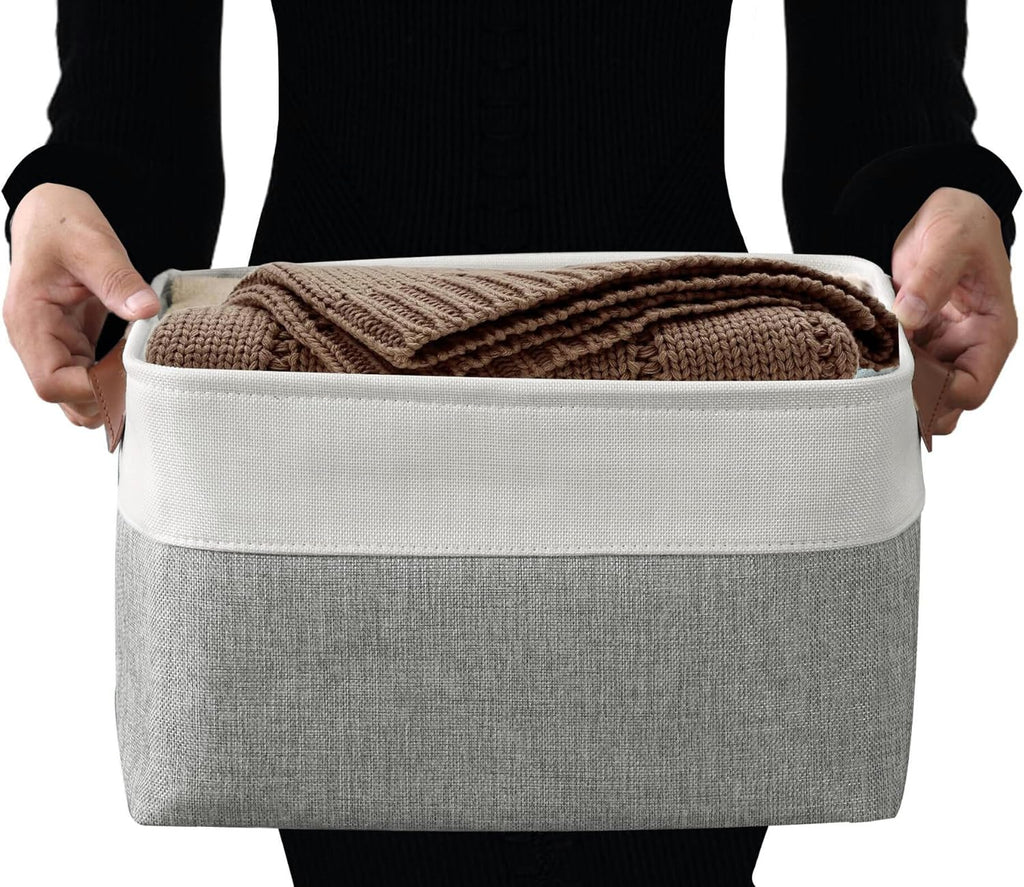 Storage Bins, Large Fabric Storage Baskets for Shelves, Decorative Linen Closet Organizer, 15 X 11 X 9.5 Inches (Grey & White, 3 Pack)