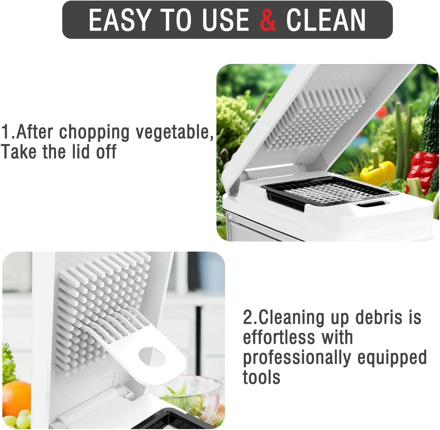 Food Chopper with Container, Veggie Chopper and Vegetable Chopper with 7 Stainless Steel Blades, Onion Chopper Dicer Cutter for Potato, Carrot, Garlic, Cubumber, Salad Meal Prep