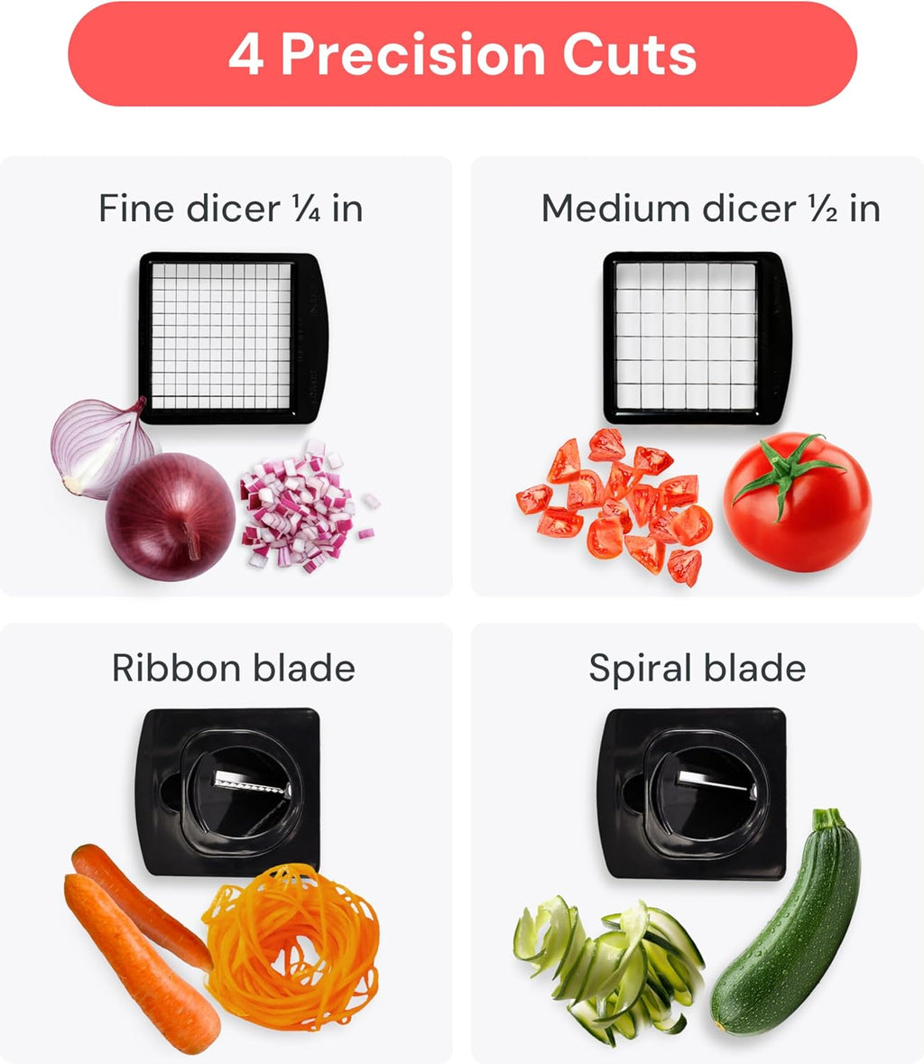 Pro Original Vegetable Chopper - Chopper and Spiralizer - Food Chopper with Container, Fruit Cutter, Onion Dicer - All-In-One Prep Tool - Kitchen Gadgets and Gifts (4 in 1, White)