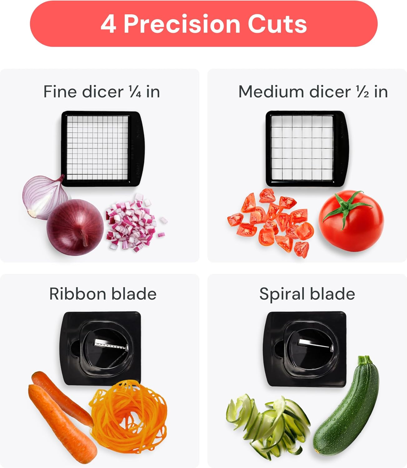 Pro Original Vegetable Chopper - Chopper and Spiralizer - Food Chopper with Container, Fruit Cutter, Onion Dicer - All-In-One Prep Tool - Kitchen Gadgets and Gifts (4 in 1, White)