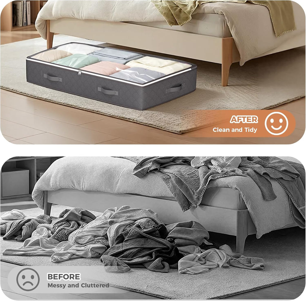 90L under Bed Storage Containers, Closet Organizers and Storage Bins, Foldable Underbed Storage Bags for Linen Sheets, Blanket, Clothing, Comforter, Sweaters, Pillows, Wrapping Paper, Grey