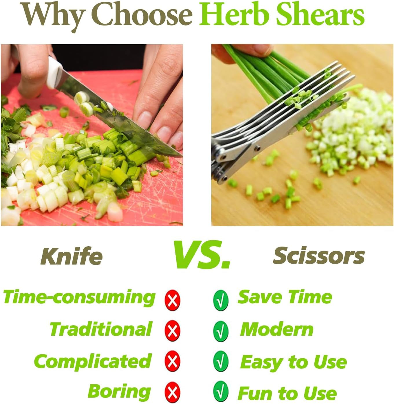 2026 Upgraded Herb Scissors, Effortless Herb Shears Cutter Tool with Sharp Stainless Steel Blades for Fresh Herbs, Must-Have Kitchen & Cooking Gadget, Green