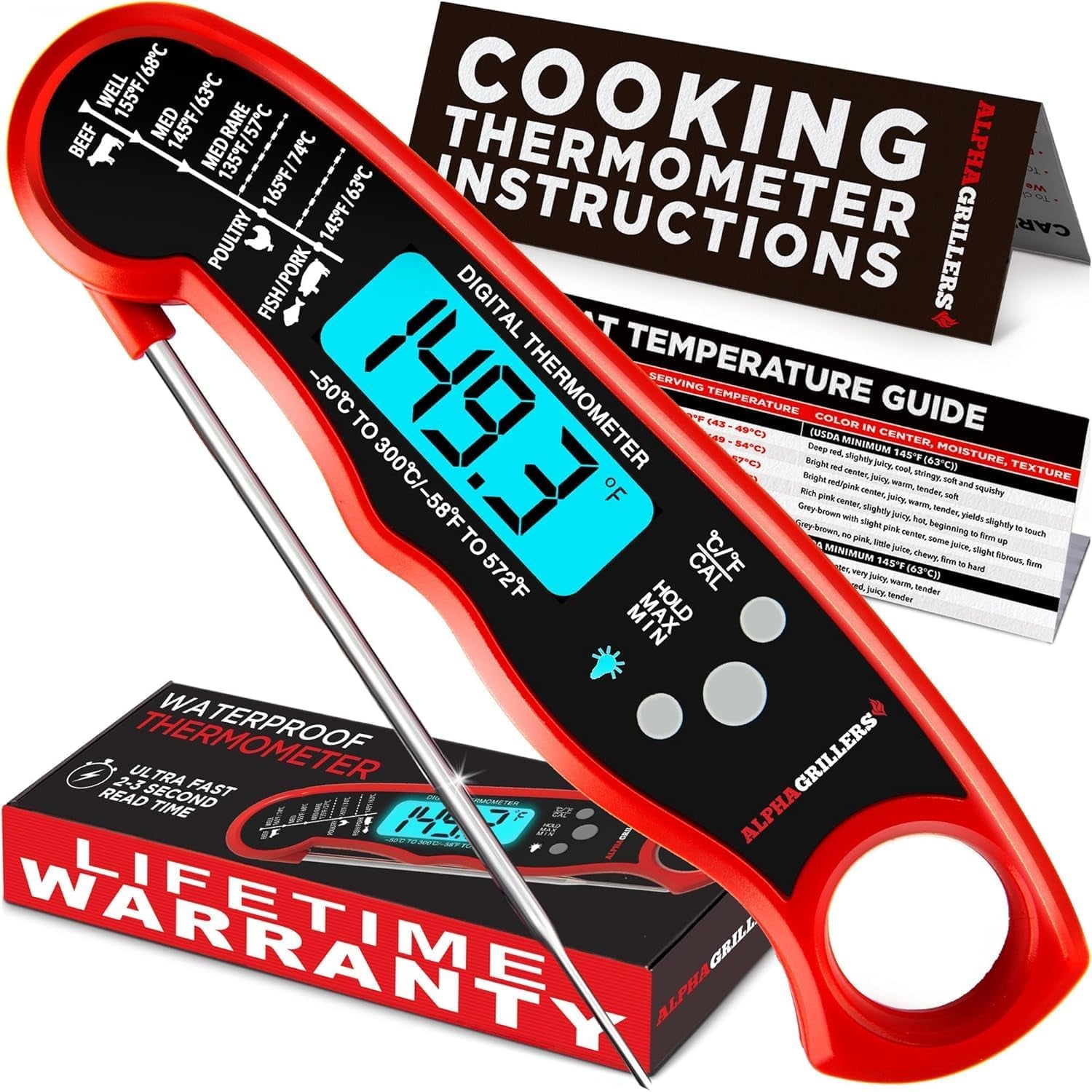 Meat Thermometer Digital – Instant Read Food Thermometer for Cooking & Grilling – Professional Kitchen Birthday Gifts for Men, Him, Dad, Husband, Boyfriend