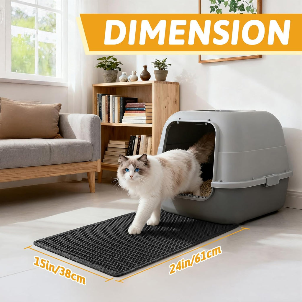 Cat Litter Mat Double Layer Waterproof Urine Proof Trapping Mat 1 Pack (Black, 24X15 Inch (Pack of 1))