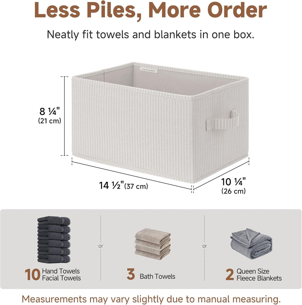 Foldable Shelf Organizer Bins, Closet Storage Baskets for Clothes, Fabric Storage Bins for Shelves, Beige Stripes, 3-Pack, Large
