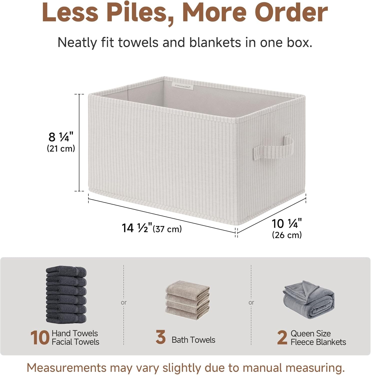 Foldable Shelf Organizer Bins, Closet Storage Baskets for Clothes, Fabric Storage Bins for Shelves, Beige Stripes, 3-Pack, Large