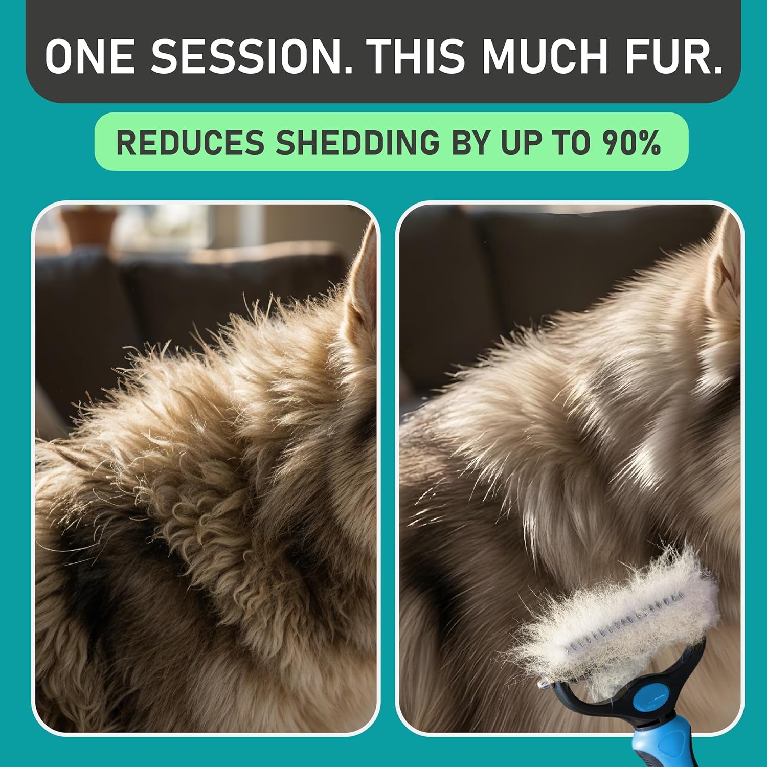 Original Pet Grooming Rake - Double-Sided Deshedding Dematting Tool, Undercoat Rake for Dogs & Cats, Extra-Wide Dog Grooming Brush & Deshedder Comb for Long Hair, Reduces Shedding 95%