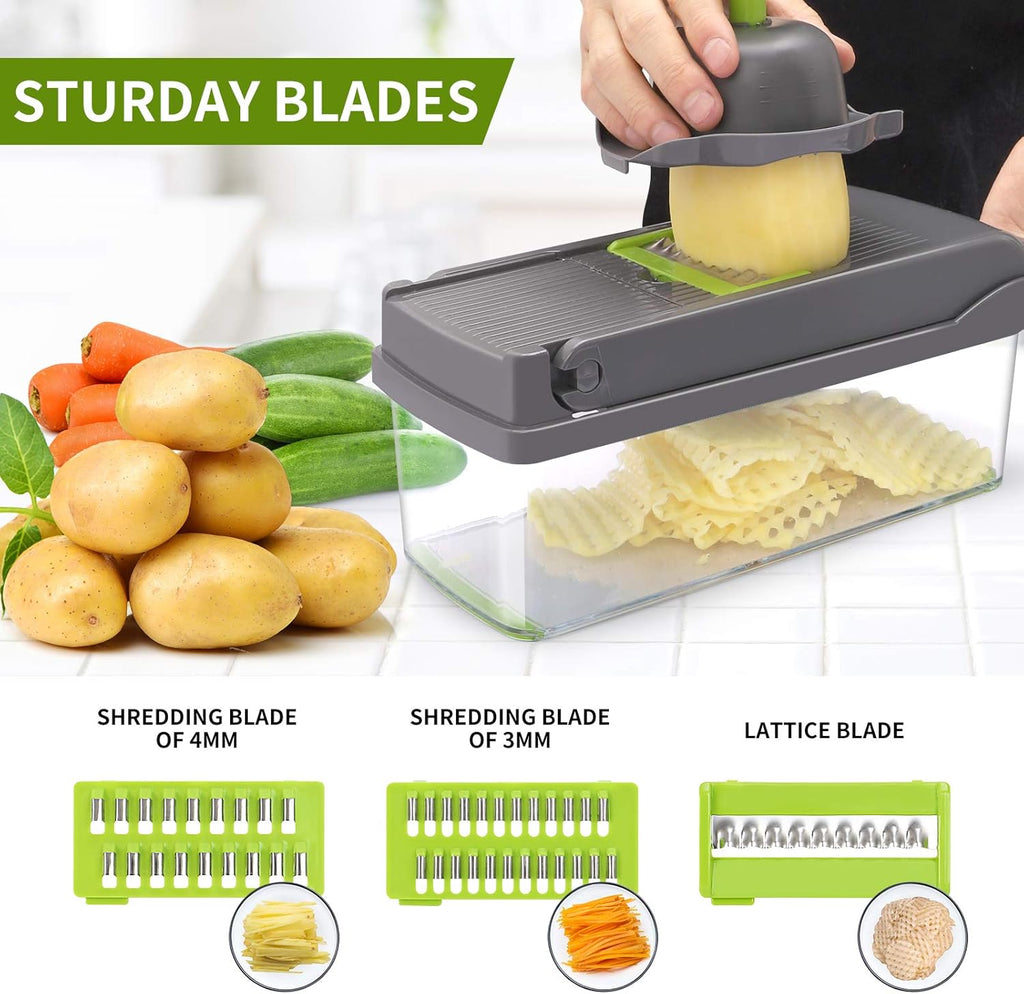 Vegetable Chopper, Multifunctional 13-In-1 Food Choppers Onion Chopper Vegetable Slicer Cutter Dicer Veggie Chopper with 8 Blades,Colander Basket,Container for Salad Potato Carrot Garlic