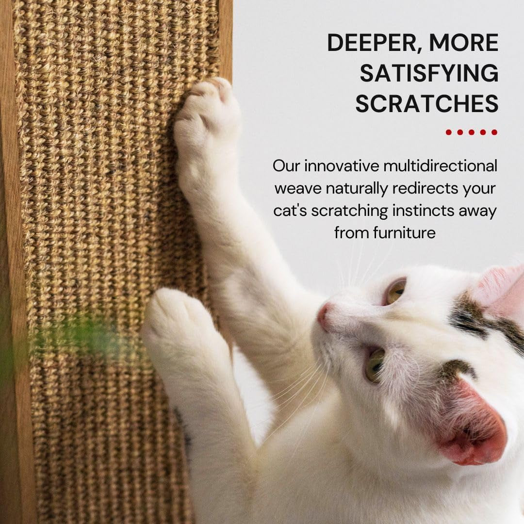 Indoor Cat Wall Scratcher — Multidirectional Sisal Scratch Pad & Board for Furniture Protection, Space-Saving Wall or Floor Use, Solid Rubberwood, All Breeds (Natural)