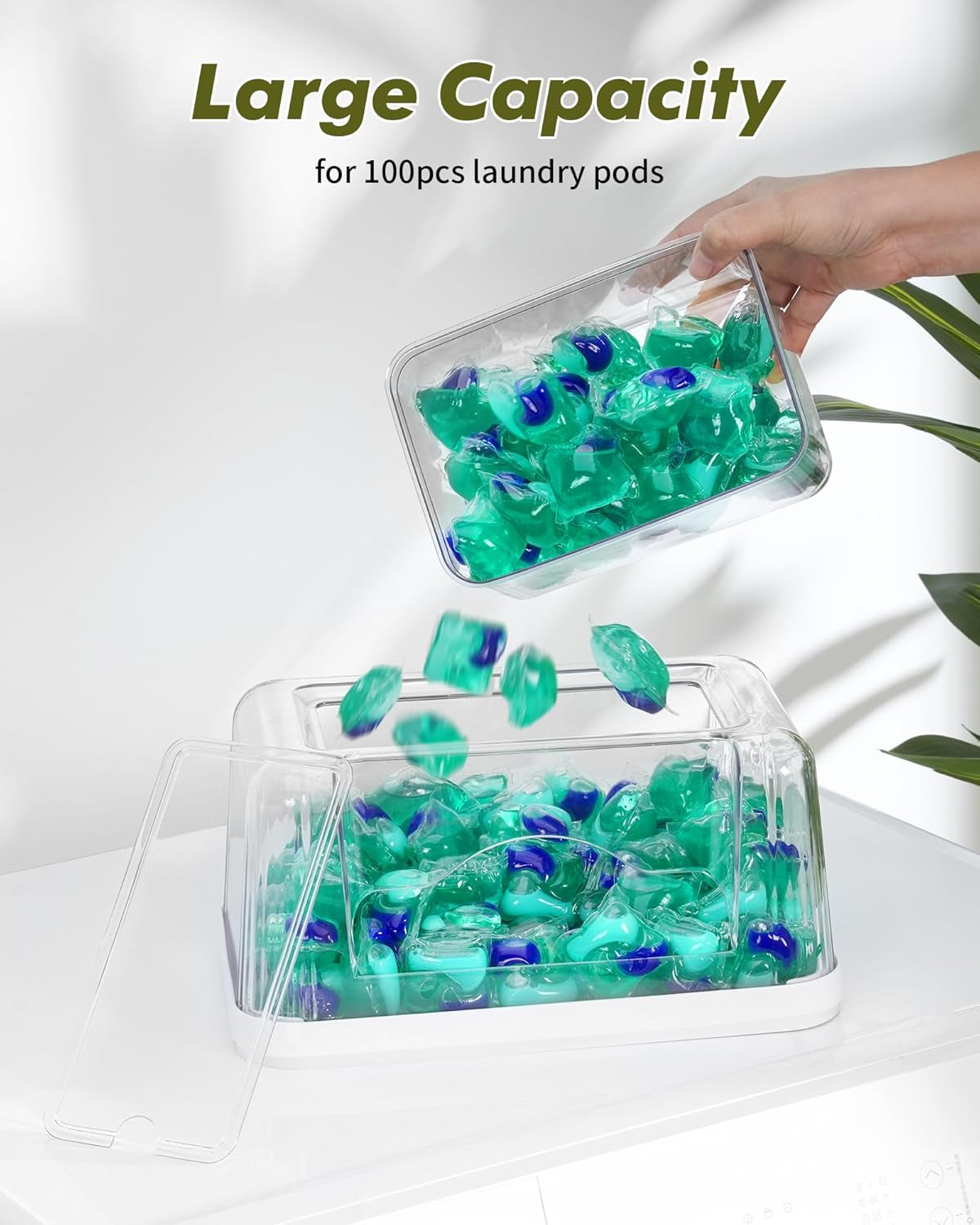 Trash Bag and Dishwasher Pod Dispenser - 3 in 1 Clear Storage Bins Holder for 13/30/33 Gallon Garbage Bags, Laundry Detergent Pods & Tabs, under Sink Organizer for Kitchen and Laundry Room