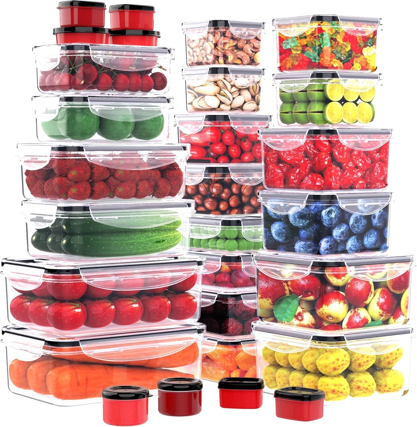 56 PCS Food Storage Containers with Lids Airtight- Plastic Container for Pantry Kitchen Organization-Microwave Dishwasher,Freezer Safe 100% Leak Proof (28 Stackable Boxes-28 Lids)