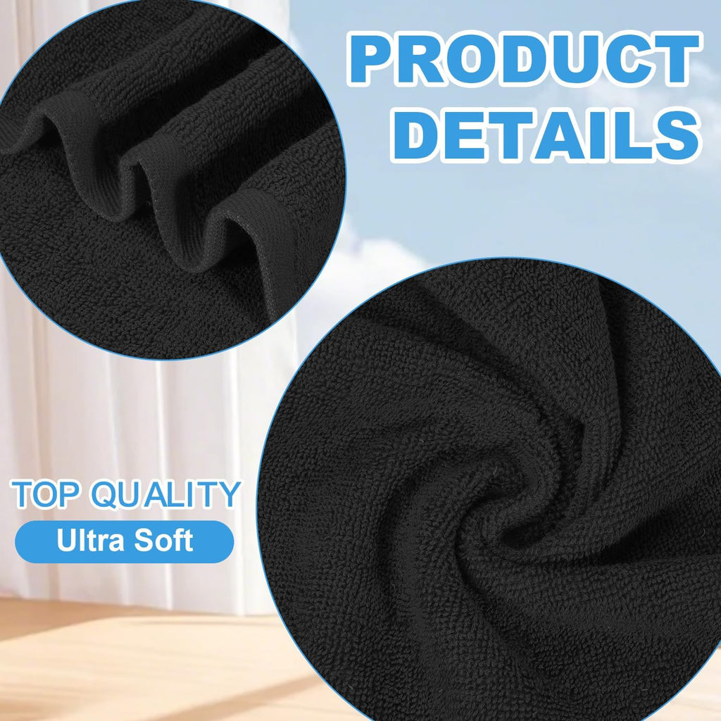 6 Pack 100% Cotton Wash Cloth, 12X12Inch Highly Absorbent and Soft Feel Fingertip Towels, Machine Washable Washcloths for Bathroom, Gym, Hotel, Spa and Kitchen, Black
