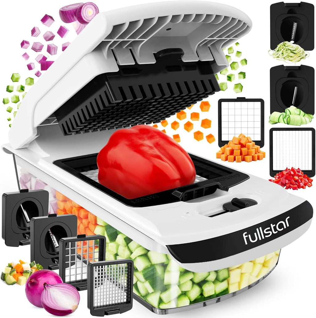 Pro Original Vegetable Chopper - Chopper and Spiralizer - Food Chopper with Container, Fruit Cutter, Onion Dicer - All-In-One Prep Tool - Kitchen Gadgets and Gifts (4 in 1, White)