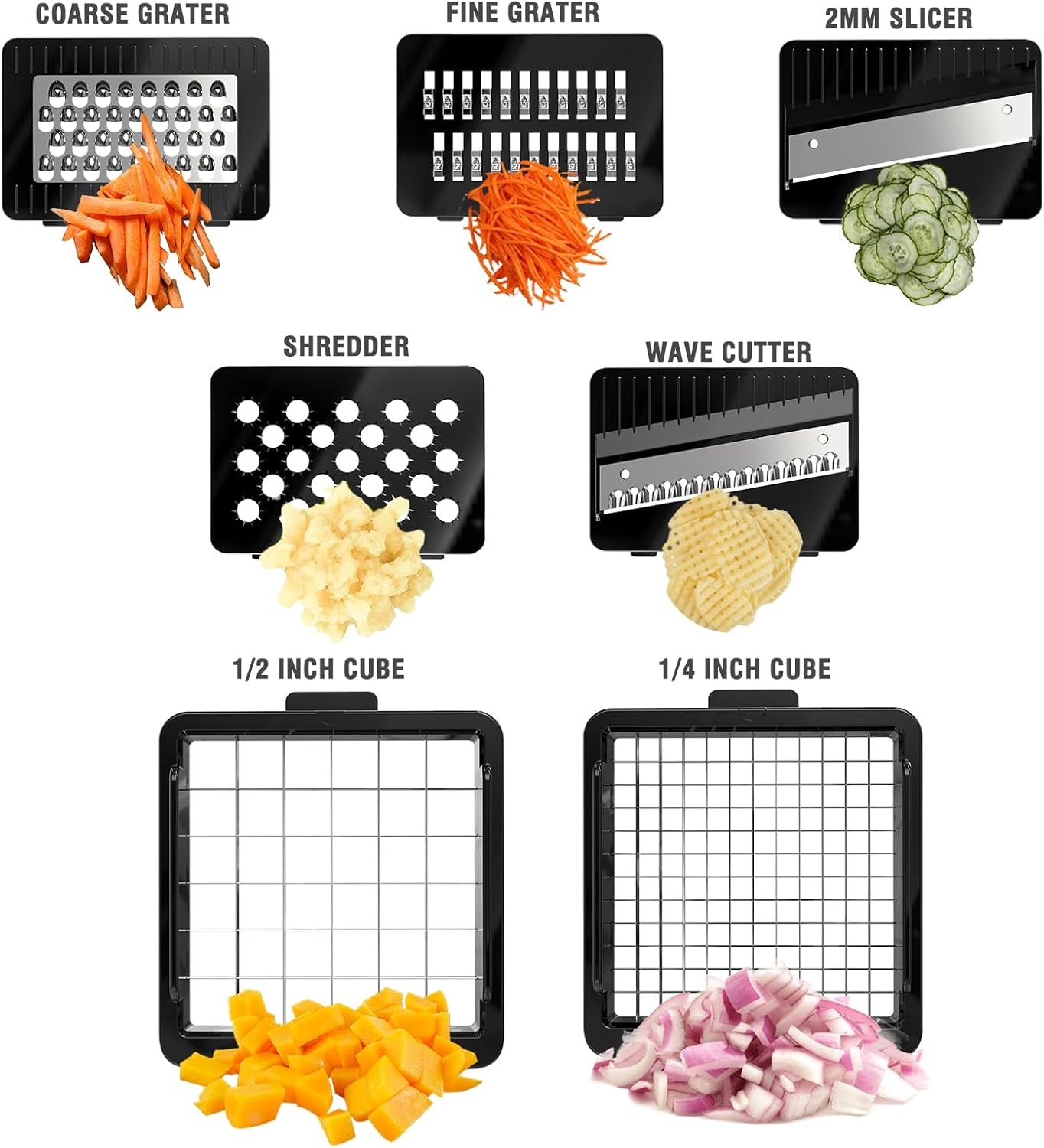 Food Chopper with Container, Veggie Chopper and Vegetable Chopper with 7 Stainless Steel Blades, Onion Chopper Dicer Cutter for Potato, Carrot, Garlic, Cubumber, Salad Meal Prep