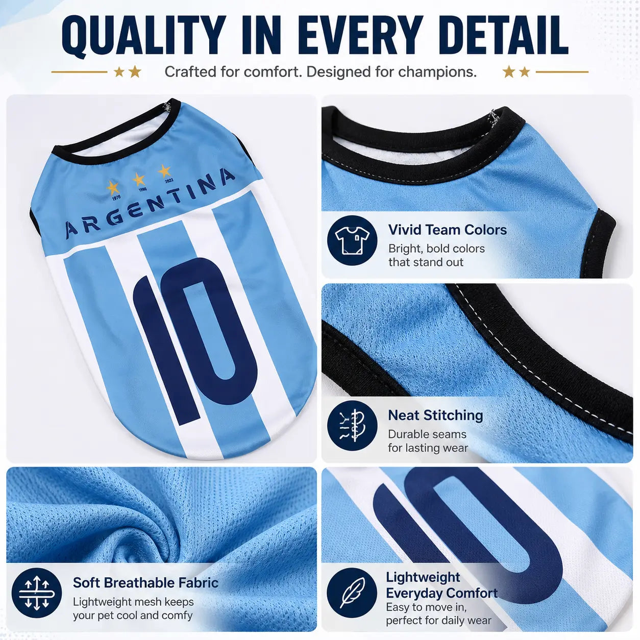 Pet Soccer Jersey Vest for Dogs & Cats, Lightweight Breathable Summer Pet Shirt, Team-Inspired Sleeveless Dog Clothes for Small Medium Pets